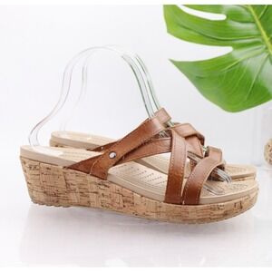 Crocs Shoe Womens A-Leigh Sandals Size 8 Brown Slide Cork Wedge Platform Comfort